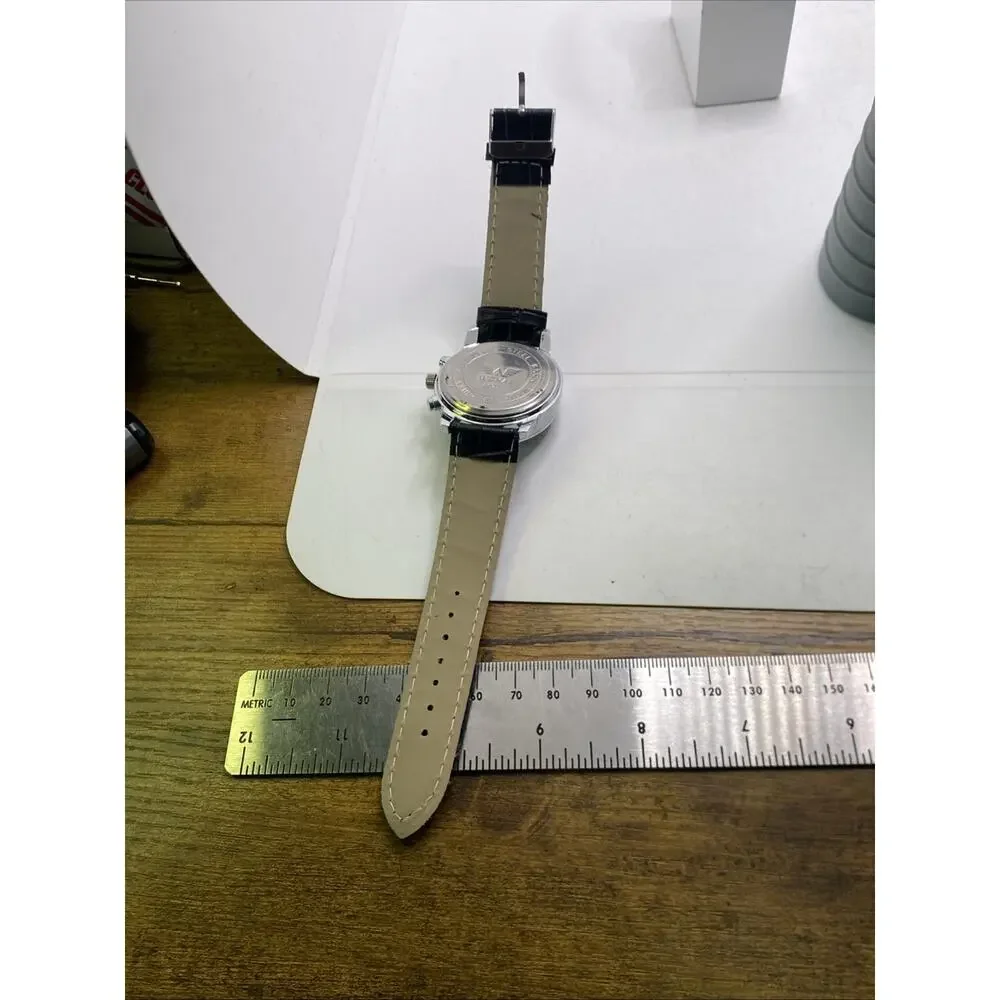 Mens Silver Black Band Watch Works New Battery
